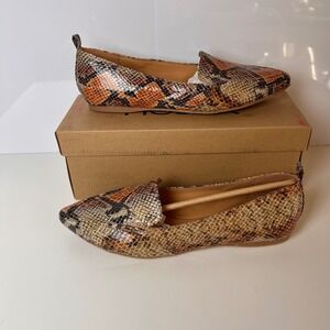 Nest Socialite Orange Multi Snake Print Pointed Toe Slip On Loafers Flats‎